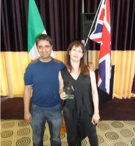 Swarajit and Janet with her award